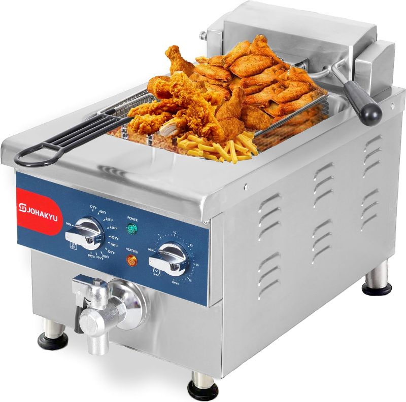 Photo 1 of 13Lbs Commercial Deep Fryer Electric with Basket, Timer, Drain, Swung Up Fryer Head, 120v 1800w Extra Large 6L Countertop Fryer Stainless Steel for Home and Restaurant Use