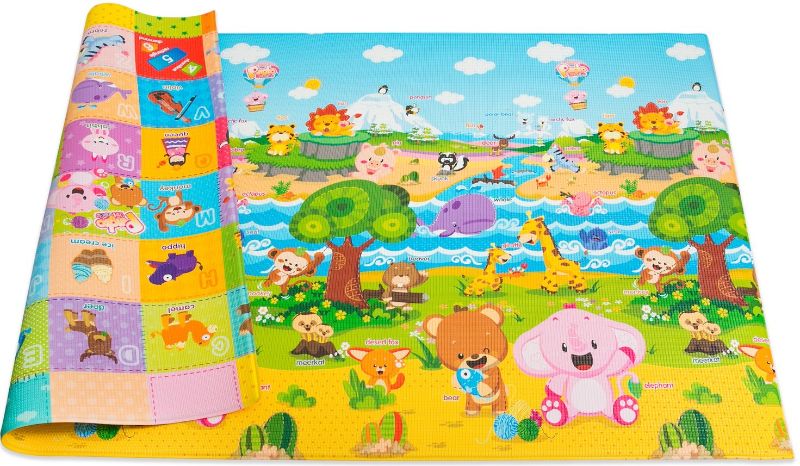 Photo 1 of Baby Care Play Mat (Large, Playful - Pinko & Friend) 82'' x 55'' Original One-Piece Reversible Rollable Waterproof Play Mat for Infants, Babies, Toddler, and Kids