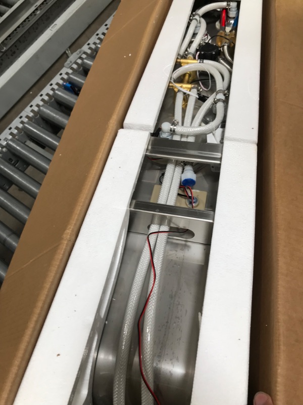 Photo 1 of MENATT Shower Tower System with LED Lights, Hydroelectricity Display Shower Panel, Rainfall & Waterfall Shower Head, Massage Jets, Tub Spout, Handheld Shower (Brushed) Integrated-brushed