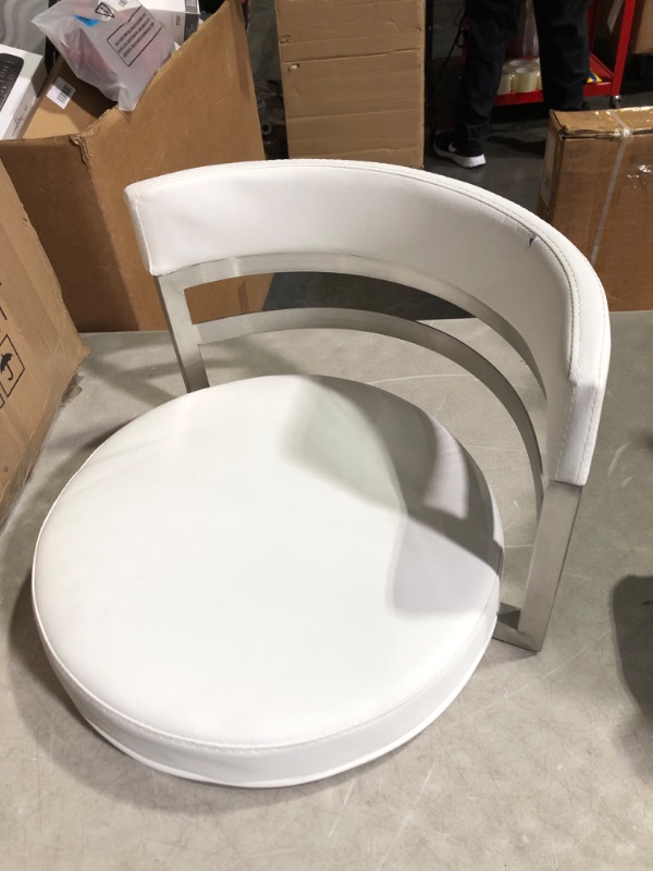 Photo 5 of ***DAMAGED - VINYL TORN ON SIDE - SEE PICTURES - LIKELY MISSING PARTS***
Armen Living Madrid 26" Counter Height Swivel White Faux Leather and Brushed Stainless Steel Bar Stool 26" Counter Height White