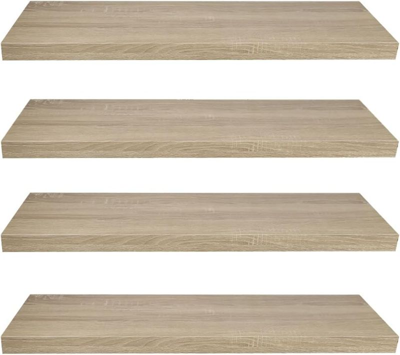 Photo 1 of (READ FULL POST) Home Basics MDF 30" Floating Wall Shelf (Oak) Contemporary and Modern Shelf for Picture Frames, Sculptures, Plants, and Essentials | No Hardware Showing Washed Oak 30 in. Pack or 4 