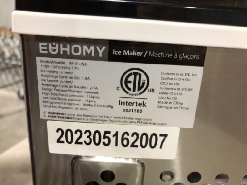 Photo 4 of ***USED - POWERS ON - UNABLE TO TEST FURTHER***
EUHOMY Compact Potable Electric Ice Maker Machine with Ice Scoop and Basket - Countertop, 26 lbs in 24 Hours