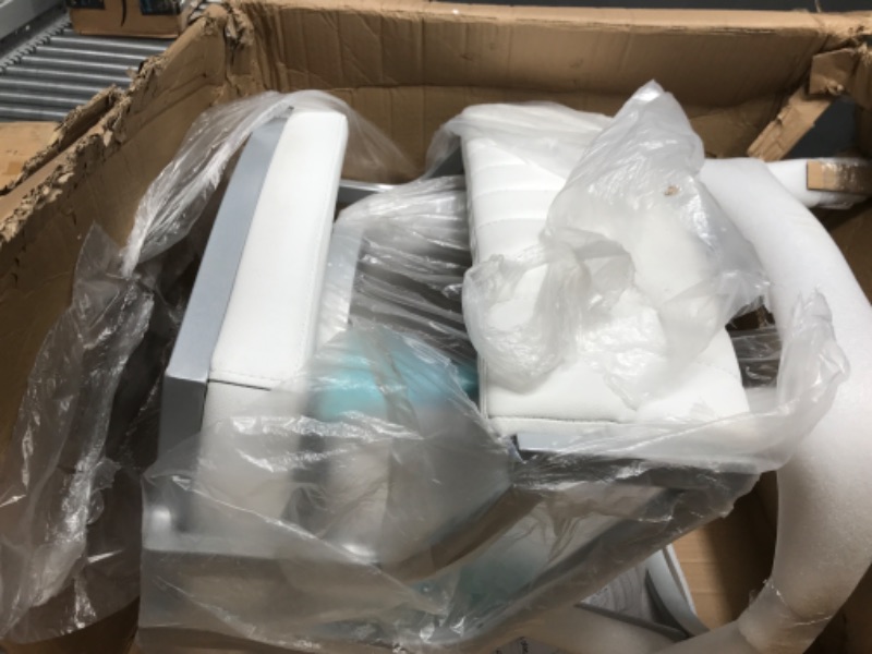 Photo 1 of ***USED - HARDWARE MISSING - UNABLE TO VERIFY FUNCTIONALITY***
Madrid Contemporary 26 in. Counter Height Bar Stool in Brushed Stainless Steel and White Faux Leather