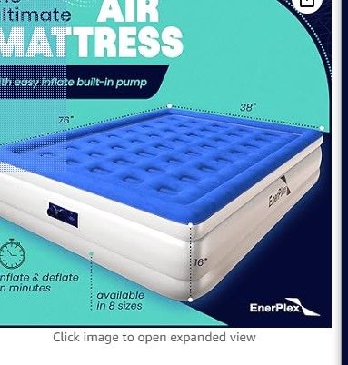 Photo 1 of ********UNKNOWN IF HSAS HOLES**********
EnerPlex Queen Air Mattress with Built in Pump - 15" Luxury Size Self-Inflating Blow Up Mattress with Neck Support - Inflatable Air Bed for Portable Travel & Home Use (Blue/White)
