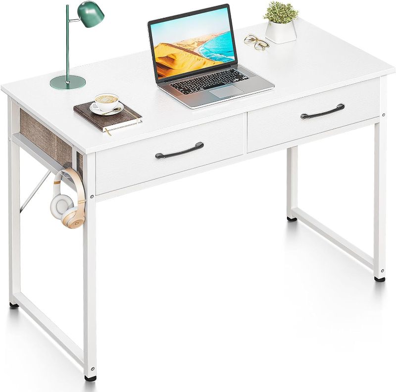 Photo 1 of *******UNKNOWN IF COMPLETE***********
ODK 40 Inch Small Computer Desk with 3 Drawer and USB Charging Port & Power Outlet, Office Desk with LED Light, Home Office Desk with Monitor Stand, Modern Work Writing Study Table for Bedroom, White Pure White 40 Inc