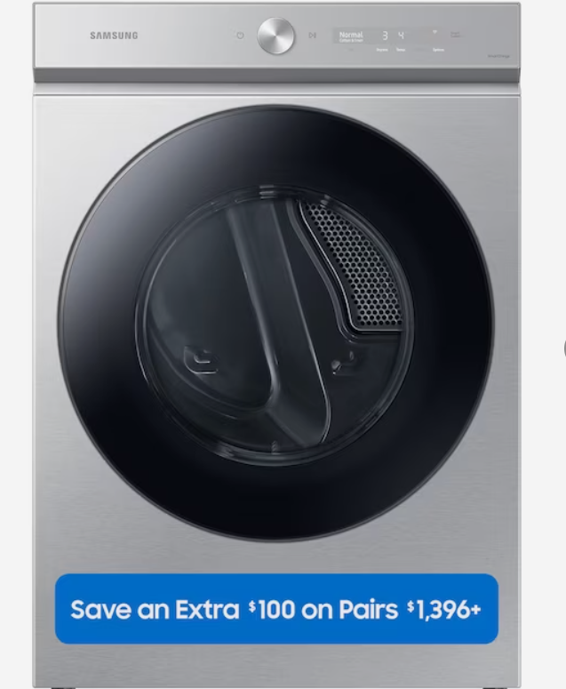 Photo 1 of Samsung Bespoke 7.6-cu ft Stackable Steam Cycle Smart Electric Dryer (Silver Steel) ENERGY STAR