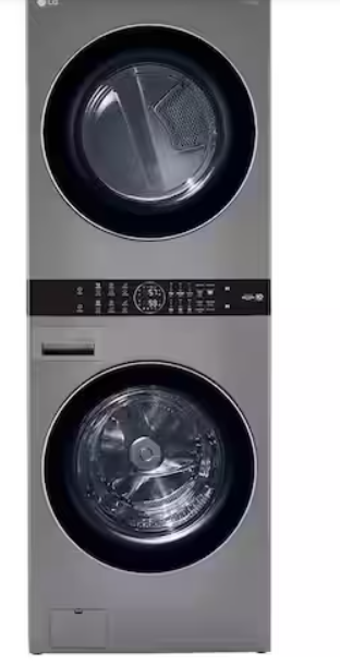Photo 1 of LG WashTower Stacked SMART Laundry Center 4.5 Cu.Ft. Front Load Washer & 7.4 Cu.Ft. Electric Dryer in Graphite Steel