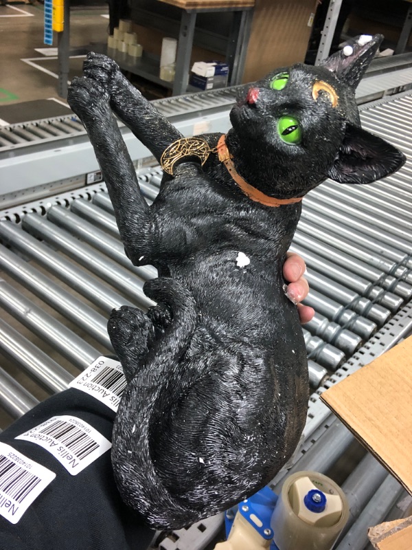 Photo 2 of Pacific Giftware Realistic Black Cat Laying Sculpture with Crescent Moon and Wicca Charm 7” Tall