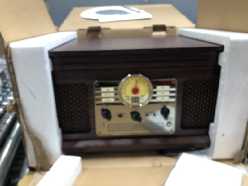 Photo 2 of Victrola Nostalgic 6-in-1 Bluetooth Record Player & Multimedia Center with Built-in Speakers - 3-Speed Turntable, CD & Cassette Player, AM/FM Radio | Wireless Music Streaming | Espresso Espresso Entertainment Center