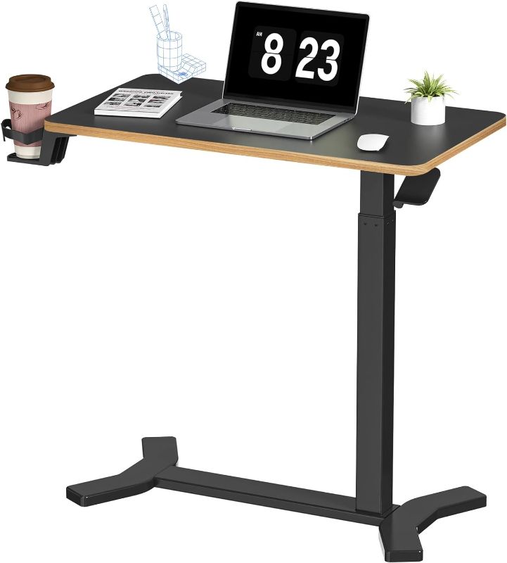 Photo 1 of SANODESK Medical Adjustable Overbed Bedside Table with Hidden Casters, Pneumatic Mobile Laptop Computer Standing Desk Cart with Tray, Hospital and Home Use(27.6" W x 15.7" D, Black)
