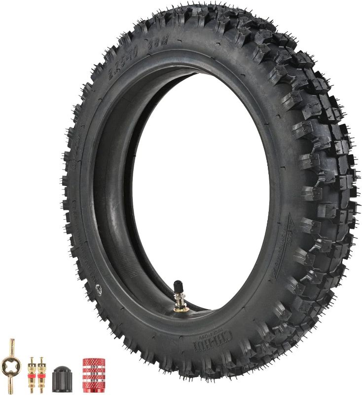 Photo 1 of 2.75-10" Off-Road Tire and Inner Tube Set - Most 49cc, 50cc, and 70cc Dirt Bike Tire with 10-Inch Rim Replacement Compatible with CRF50/XR50, DRZ70/JR50, and PW50 (2.75-10")
