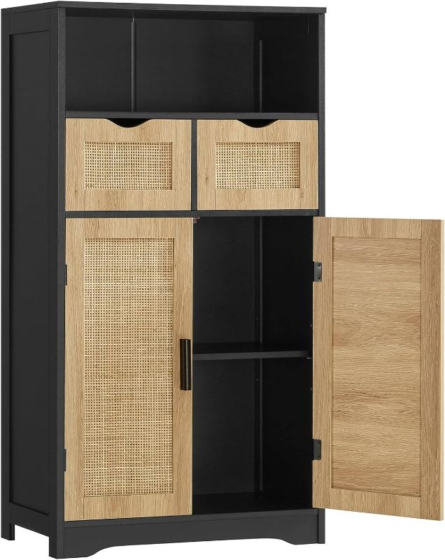 Photo 1 of 
Iwell Large Storage Cabinet, Bathroom Cabinet with 2 Drawers & 2 Shelves, Natural & Black
