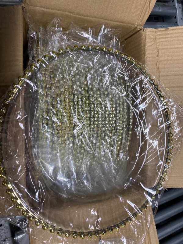 Photo 2 of 24 Pack 13 Inch Clear Charger Plates Bulk Round Beaded Chargers Plates Plastic Decorative Charger Plates with Gold Beaded Rim for Kitchen Wedding Events Dinner Party Tabletop Home Decor