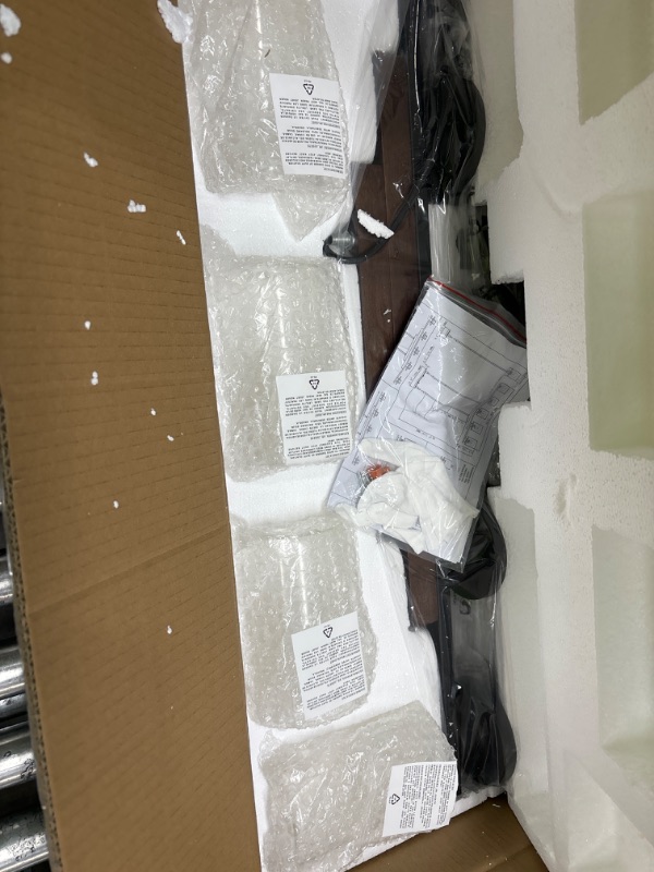 Photo 1 of Dining Room Light Fixture/Chandelier Over Table,5-Light Kitchen Island Lighting Hanging for Farmhouse Linear Chandeliers Black Rustic Wood Ceiling Pendant Light Fixtures with Clear Glass Shade