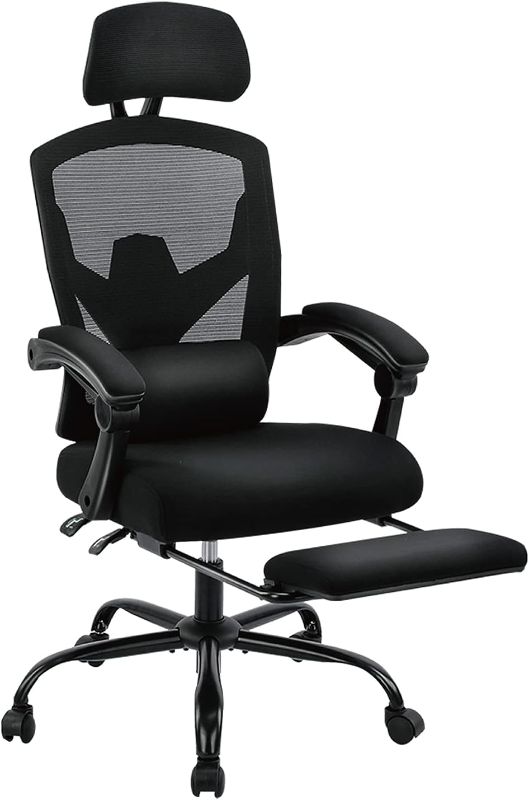 Photo 1 of Office Computer Desk Chair, Ergonomic Swivel Chairs with High-Back Mesh and Wheels, Comfortable Lumbar Support, Comfy Arms for Home, Gaming Room, Bedroom, Study, Student- Black
