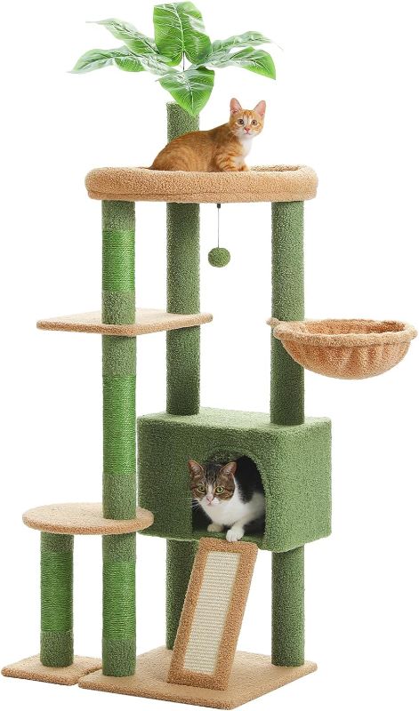 Photo 1 of  Cat Tree for Indoor Cats, Green Cat Tower with Large Cat Condo, Sisal Covered Scratching Post and Cat Hammock, Soft Cat Perch for Large CATS