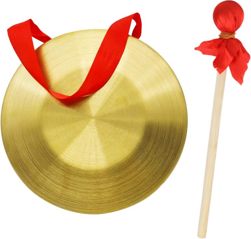 Photo 1 of 15cm 5.9in Chinese Traditional Percussion Instrument Gong with Wooden Hammer Beater Mallet & Hanging String
