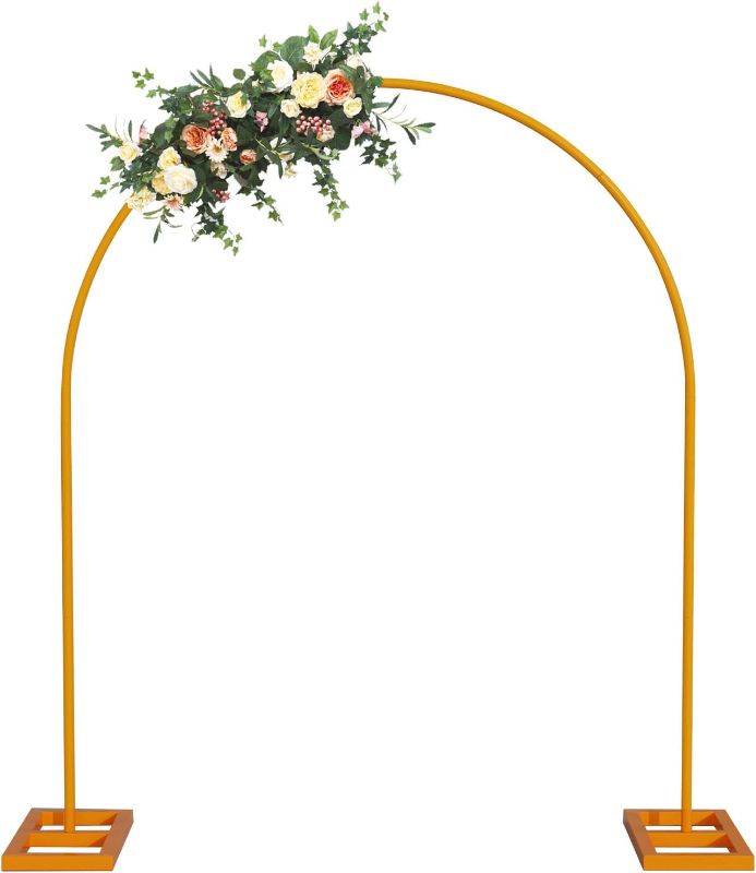 Photo 1 of Doingart 7.8ft Metal Wedding Arch, Balloon Arch Backdrop Arch Stand for Wedding, Bridal, Garden, Yard, Indoor Outdoor Party Decoration (Yellow, Flowers Not Included)
