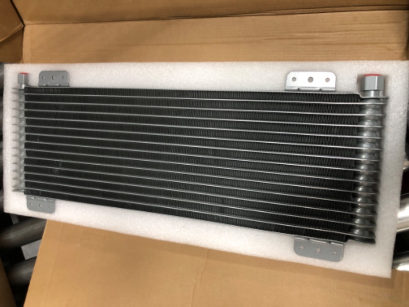 Photo 2 of 40k Transmission Cooler LPD47391 Low Pressure Drop Trans Oil Cooler Compatible with Heavy Duty 40,000 GVW Max including Mounting Hardware, Towing Applications and Advanced Cooling Protection 47391 SILVER