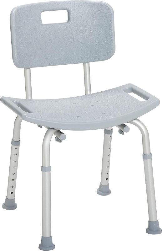 Photo 1 of Drive Medical RTL12202KDR Bathroom Bench with Back, Gray & 10210-1 Deluxe 2-Button Folding Walker with Wheels Bench Chair With Back + Walker Grey