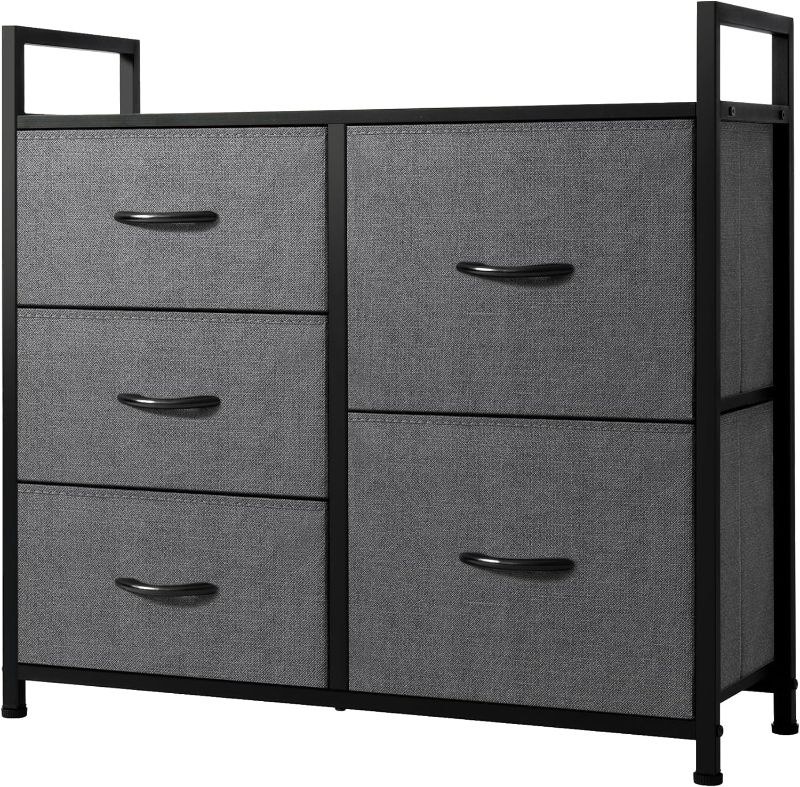 Photo 1 of AZL1 Life Concept Wide Dresser Storage Tower with Sturdy Steel Frame, Wood Top, 5 Drawers of Easy-Pull Fabric Bins, Organizer Unit, Dark Grey 3-5
