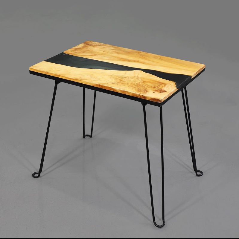 Photo 1 of PJ Collection] Resin Live Edge Foldable Table, Natural Fir Root Table Top, Foldable Table Legs, Lightweight Table, No Tool Assembly, Black Resin River Table