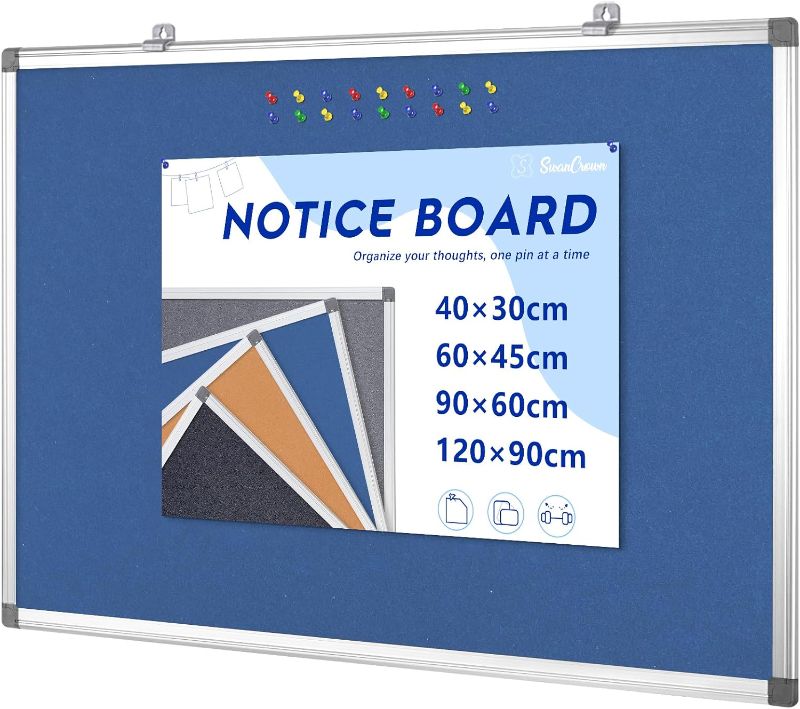 Photo 1 of Hanging Fabric Board Message Memo Board Display Organization for Company Public Office,Blue Felt,24x18inches
