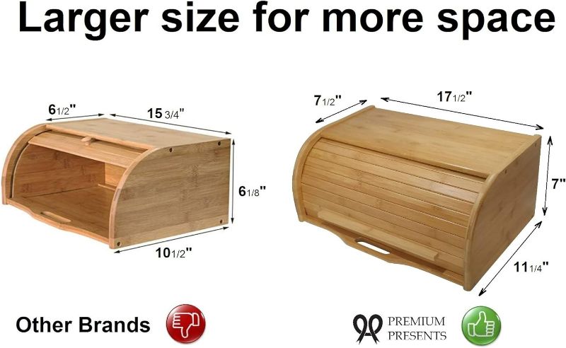 Photo 3 of (READ FULL POST) Large bread box bread basket wooden box storage boxes kitchen counter organizer, roll top breadbox. bread boxes for kitchen countertop. Bamboo wooden boxes. (Natural)
