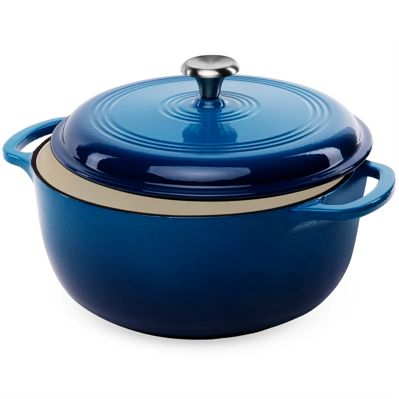 Photo 3 of 6 Quart Large Blue Enamel Cast-Iron Dutch Oven Kitchen Cookware
