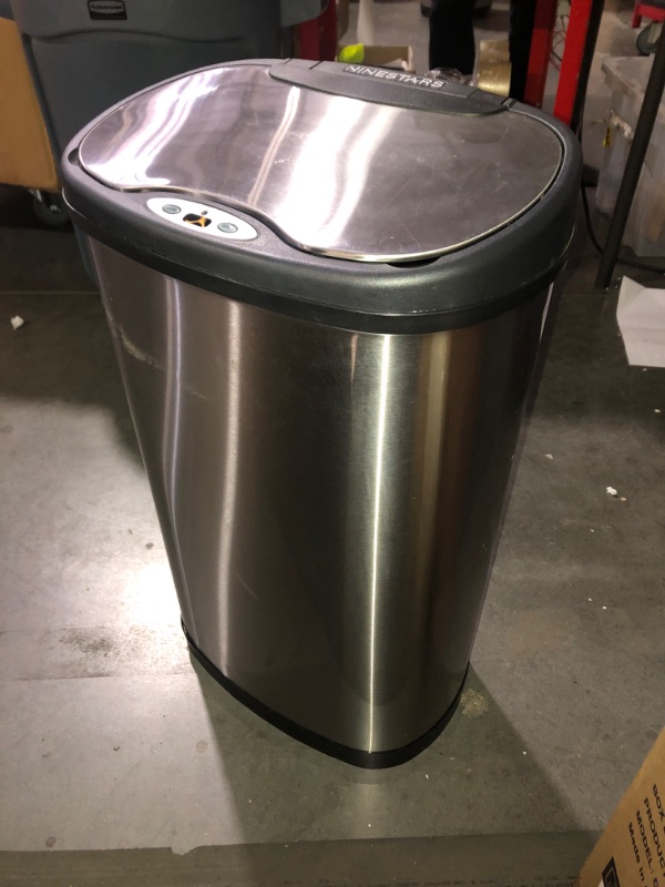 Photo 2 of (READ FULL POST) Ninestars DZT-50-13 Automatic Touchless Motion Sensor Oval Trash Can with Black Top, 13 gallon/50 L, Stainless Steel 13 Gal. 50 L Stainless Steel