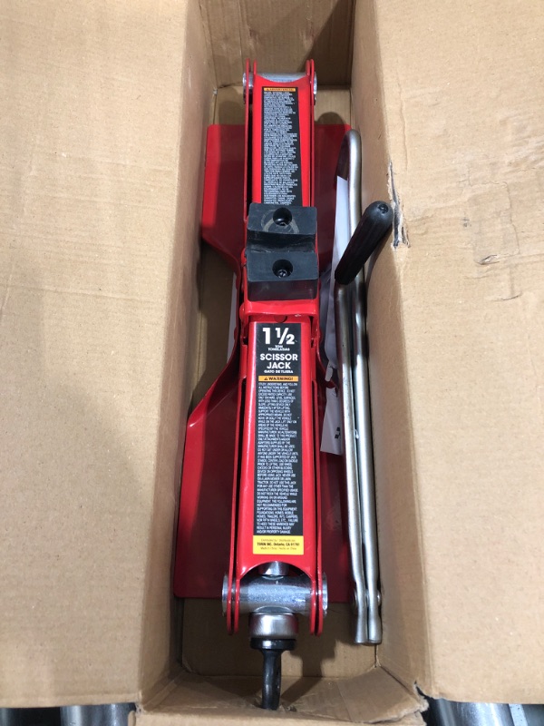 Photo 2 of BIG RED AT10152S4R Torin Portable Steel Scissor Jack with S04 Engineering PVC Saddles: 1.5 Ton (3,000 lb) Capacity, Red Red Scissor Jack