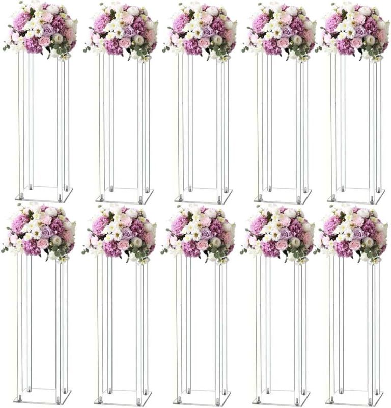 Photo 1 of 23inch 10pcs Acrylic Flower Sand Wedding Centerpieces for Tables Clear Column Flower Stand, Flower Vases for Centerpieces, Geometric Vases for Centerpieces, Birthday Party, Home Decor 23inch 23 Inch 10 Pcs