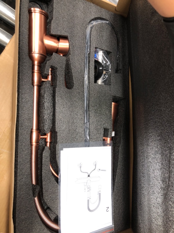 Photo 1 of Copper Kitchen Faucet, Single Handle, 360 Swivel High Arc Kitchen Sink Faucet, Red Copper Kitchen Faucet Pull Down Solid Brass Handle