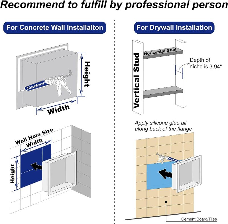 Photo 4 of (READ FULL POST) Stainless Steel Shower Niche 24" X 12" Brushed No Tile Needed Recessed Shower Shelf Wall Niche for Bathroom Storage Over Mount Installation
