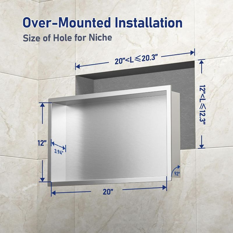 Photo 3 of (READ FULL POST) Stainless Steel Shower Niche 24" X 12" Brushed No Tile Needed Recessed Shower Shelf Wall Niche for Bathroom Storage Over Mount Installation
