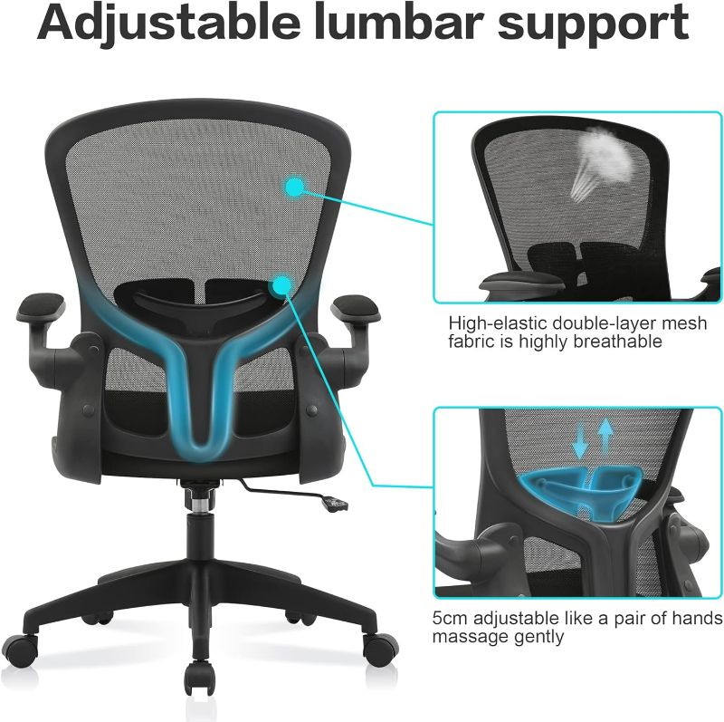 Photo 4 of (READ FULL POST) FelixKing Office Chair, Ergonomic Desk Chair with Adjustable Height, Swivel Computer Mesh Chair with Lumbar Support and Flip-up Arms, Backrest with Breathable Mesh (Black) Black FK936