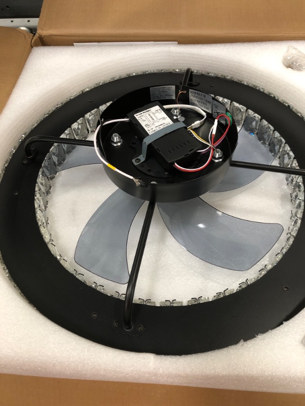 Photo 1 of LUDOMIDE Flush Mount Ceiling Fan with Light, 22" Modern Crystal Chandelier Ceiling Fan with Smart 4-Light Color Change, Dimmable LED Ceiling Fan, 6 Wind Speeds, Low Profile Ceiling Fan for Bedroom 22" Crystal Black