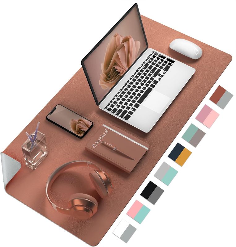 Photo 1 of Desk Mat Large Protector Pad - Multifunctional Dual-Sided Office Desk Pad,Smooth Surface Soft Mouse Pad, Waterproof Desk Mat for Desktop, Pu Leather Desk Cover for Office/Home(Brown, 23.6" x 13.7")
