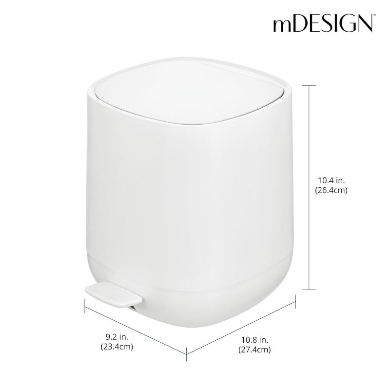 Photo 3 of (READ FULL POST) mDesign Plastic 1.3 Gallon/5 Liter Trash Can Waste Basket for Bathroom with Lid, Step Pedal Dustbin, and Removable Liner Bucket - Small Garbage Bin for Bathroom, Bedroom, or Office - White