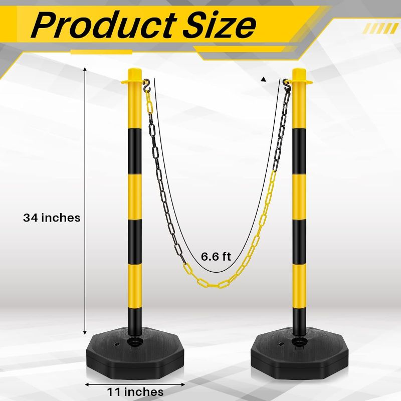 Photo 3 of (READ FULL POST) Traffic Delineator Post Cone, Plastic Stanchion Post Set Crowd Control Stands Barrier with 6.6 ft Link Chain and S Hooks for Parking Lot Construction Caution Roads, Yellow, Black (12 Sets)