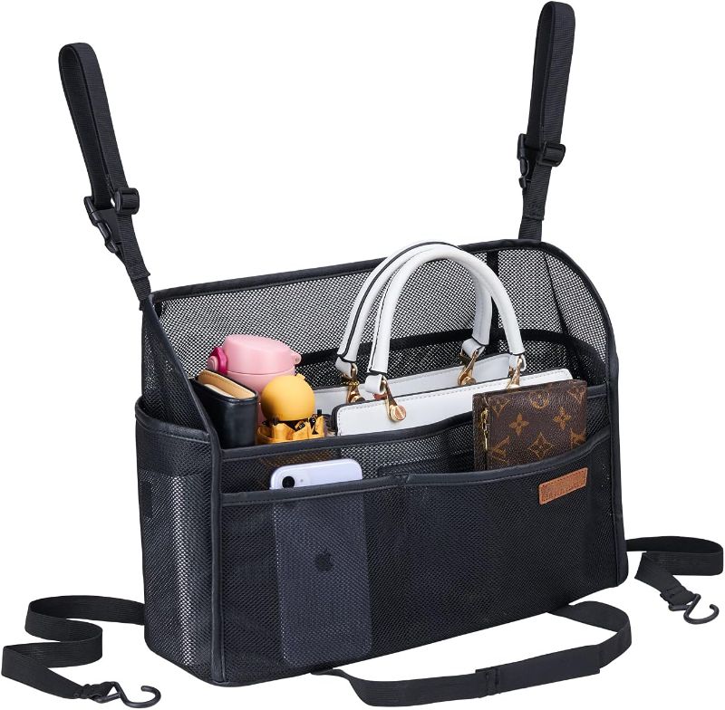 Photo 1 of WLLWOO Car Net Pocket Handbag Holder Between Seats Back Storage Organizer Purse Holder for Console Front Seat Storage Barrier