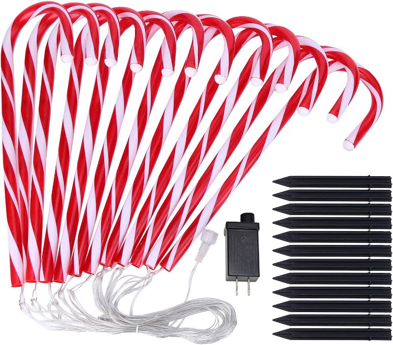 Photo 1 of 12pcs Christmas Candy Cane Pathway Marker Lights for Indoor Outdoor Candy Cane Light Christmas Decorations LED Fairy Lights Garden Decoration Light for Lawn Yard Patio Walkway Landscape Light
