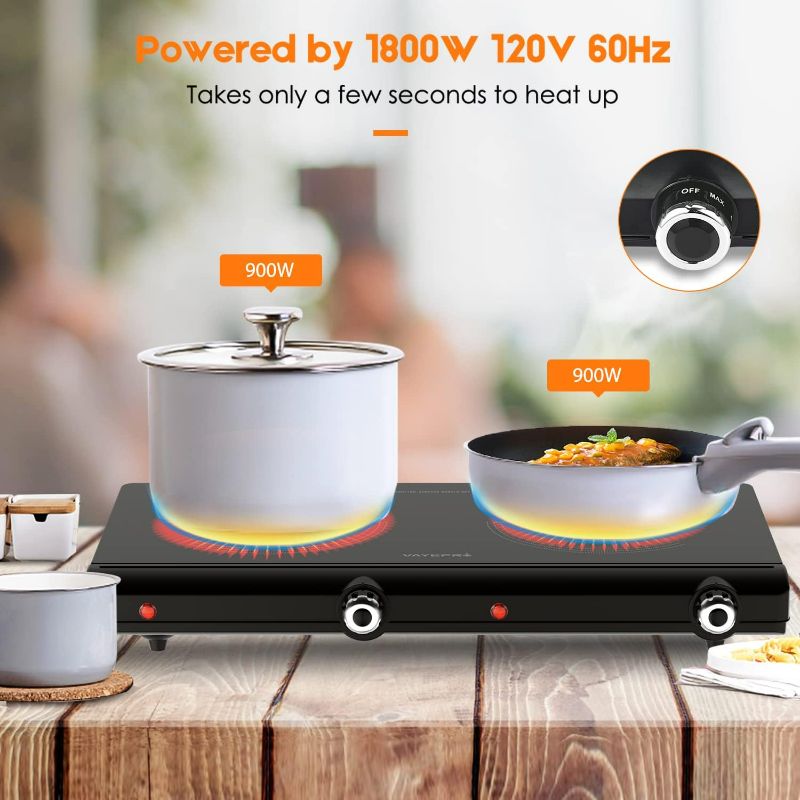 Photo 3 of (READ FULL POST) Electric Hot Plate for Cooking, Infrared Double Burner,1800W Portable Electric Stove,Heat-up In Seconds,Countertop Cooktop for Dorm Office Home Camp, Compatible with All Cookware