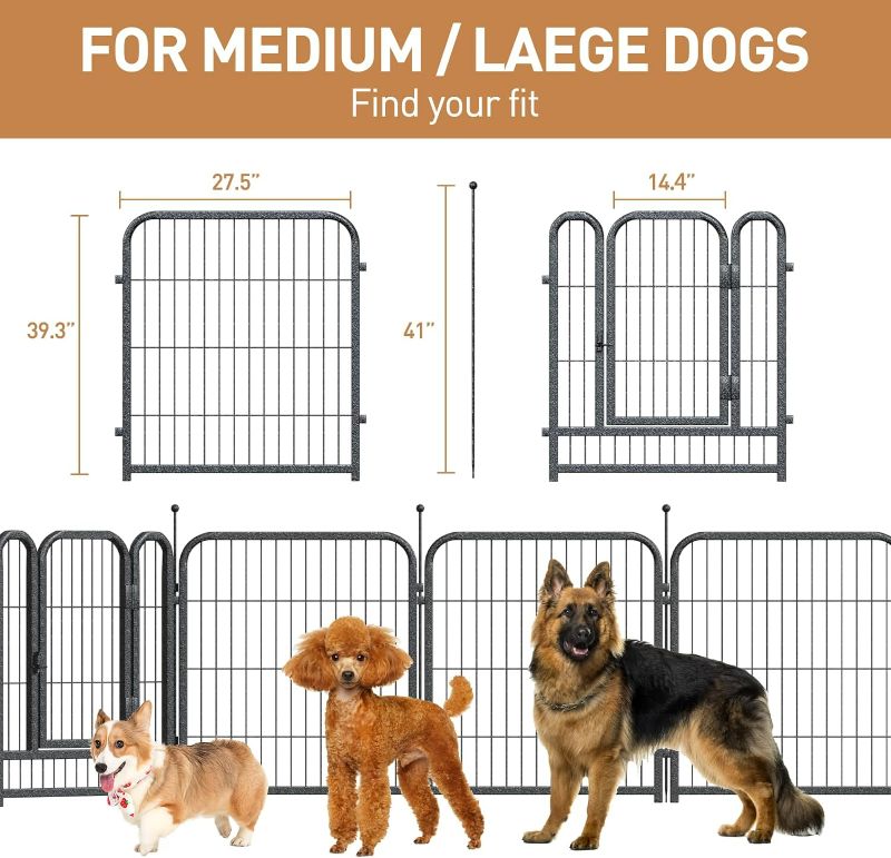 Photo 3 of (READ FULL POST) Metal Dog Playpen, 40 Inch Height 8 Panels, Ideal Dog Fence for Large/Medium/Small Dogs Indoor & Outdoor Bliss, Perfect Dog Pen for Camping, Yard, and RV | Black-Silver
