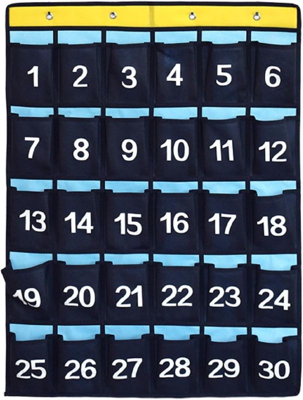 Photo 1 of NIMES Numbered Organizer Classroom Pocket Chart for Cell Phones Calculators Holders Blue (30 Pockets)