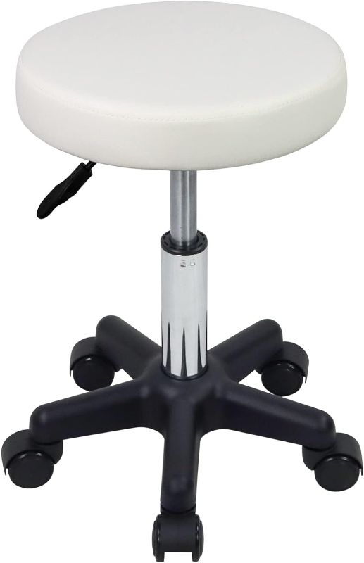 Photo 1 of FURWOO Round Rolling Stool Height Adjustable Stool with Wheels for Spa Salon Massage White
