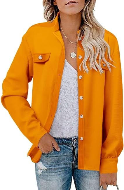 Photo 1 of DARKRANI Women's Waffle Shacket Boyfriend Shirt Jacket Long Sleeve Blouse Button Down Oversized Tops - XXL