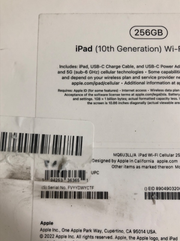 Photo 2 of Apple iPad (10th Generation) Wi-Fi + Cellular 256GB - Blue with AppleCare+ (2 Years) WiFi + Cellular 256GB Blue With AppleCare+ (2 Years)