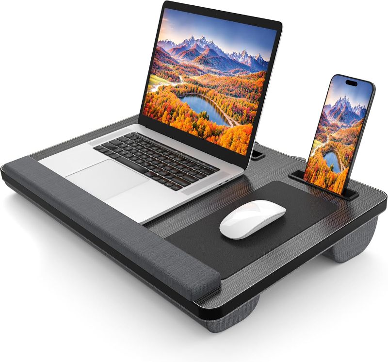 Photo 1 of Home Office Lap Desks, Portable Laptop Desk, Up to 17" Laptop Table, Built-in Wrist Rest, Mouse Pad, Tablet Slot, Cell Phone Slot, Portable Handle, Laptop Lap Table with Cushion
