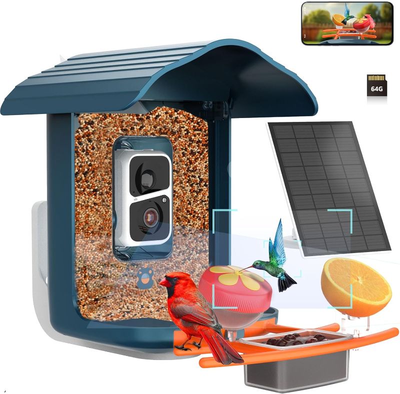 Photo 1 of ***see notes***Smart Bird Feeder with Camera, 5 DIY Add-ons & 64G SD Card Auto Record Bird Video Bird House for Outside, AI Identify Bird Species Auto Capture with Solar Panel, Ideal Gift for Bird Lover
